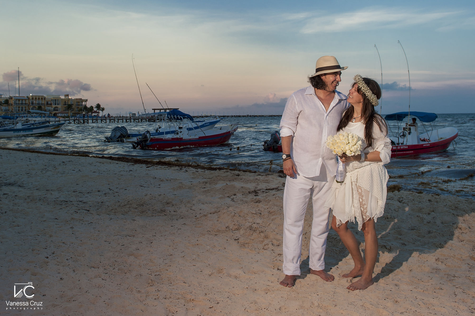 Beach Elopement Bride and Groom Portrait Playa del Carmen Mexico