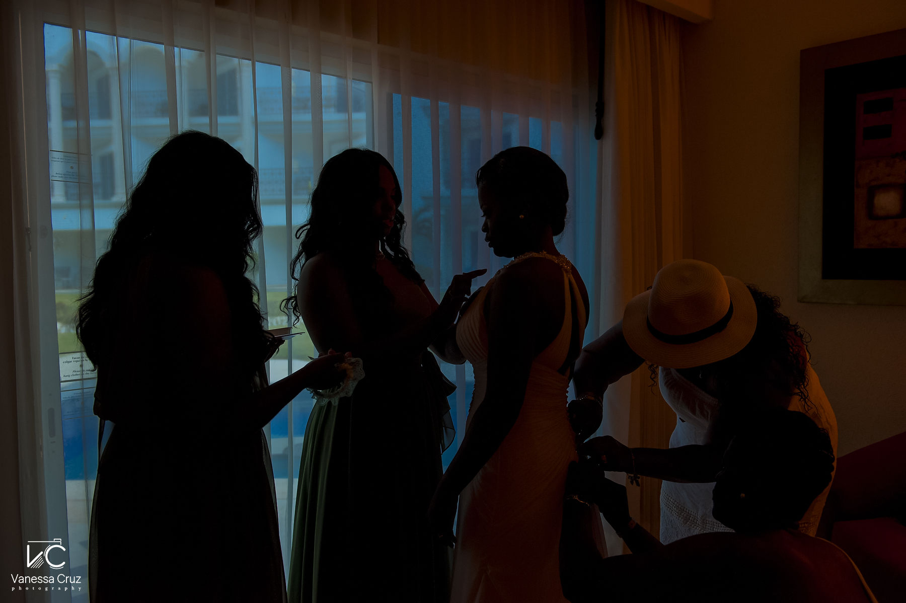 Bride getting ready silhouette  Royal Playa del Carmen Mexico