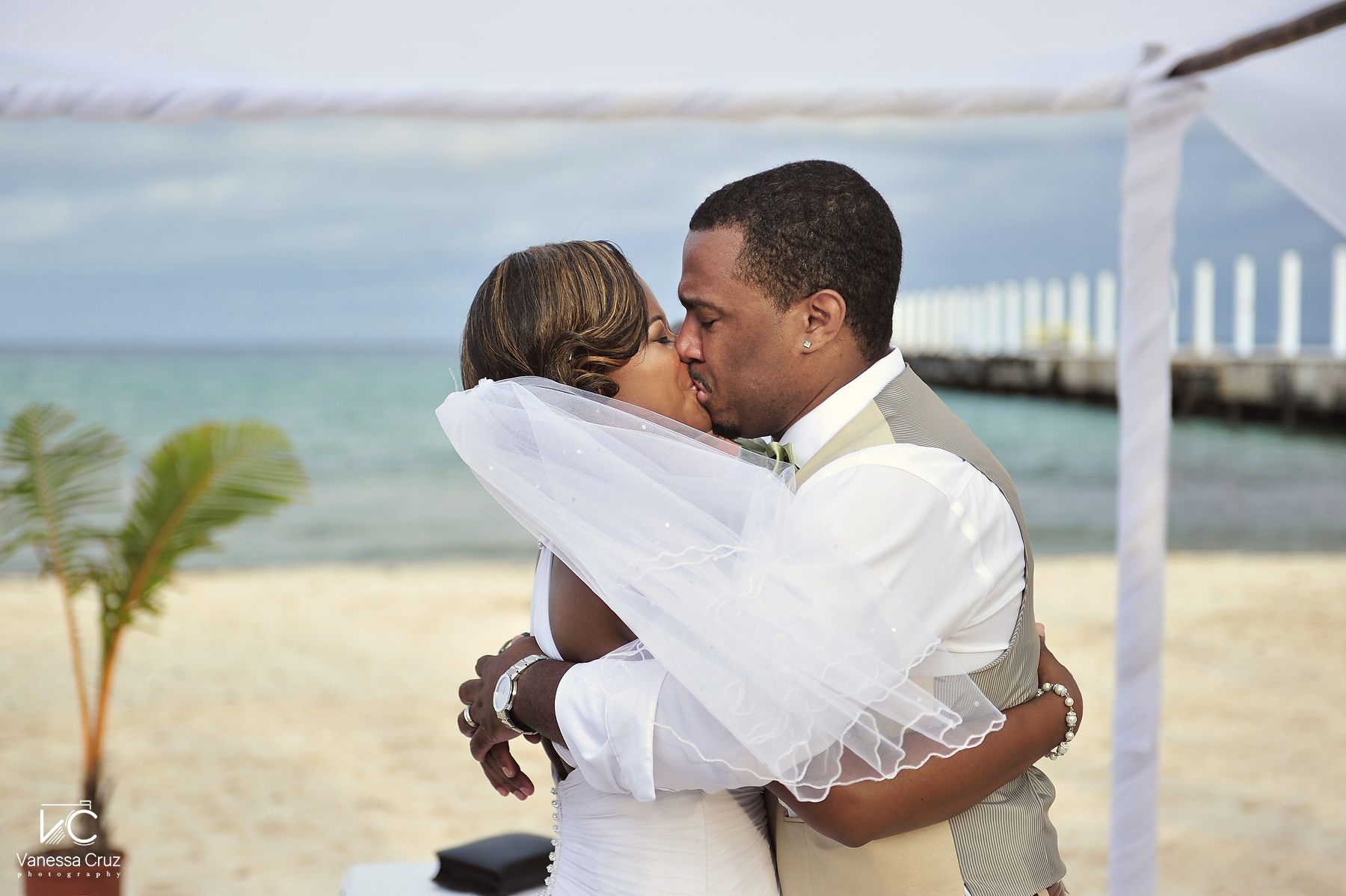 First kiss at Playa del Carmen Beach Mexico