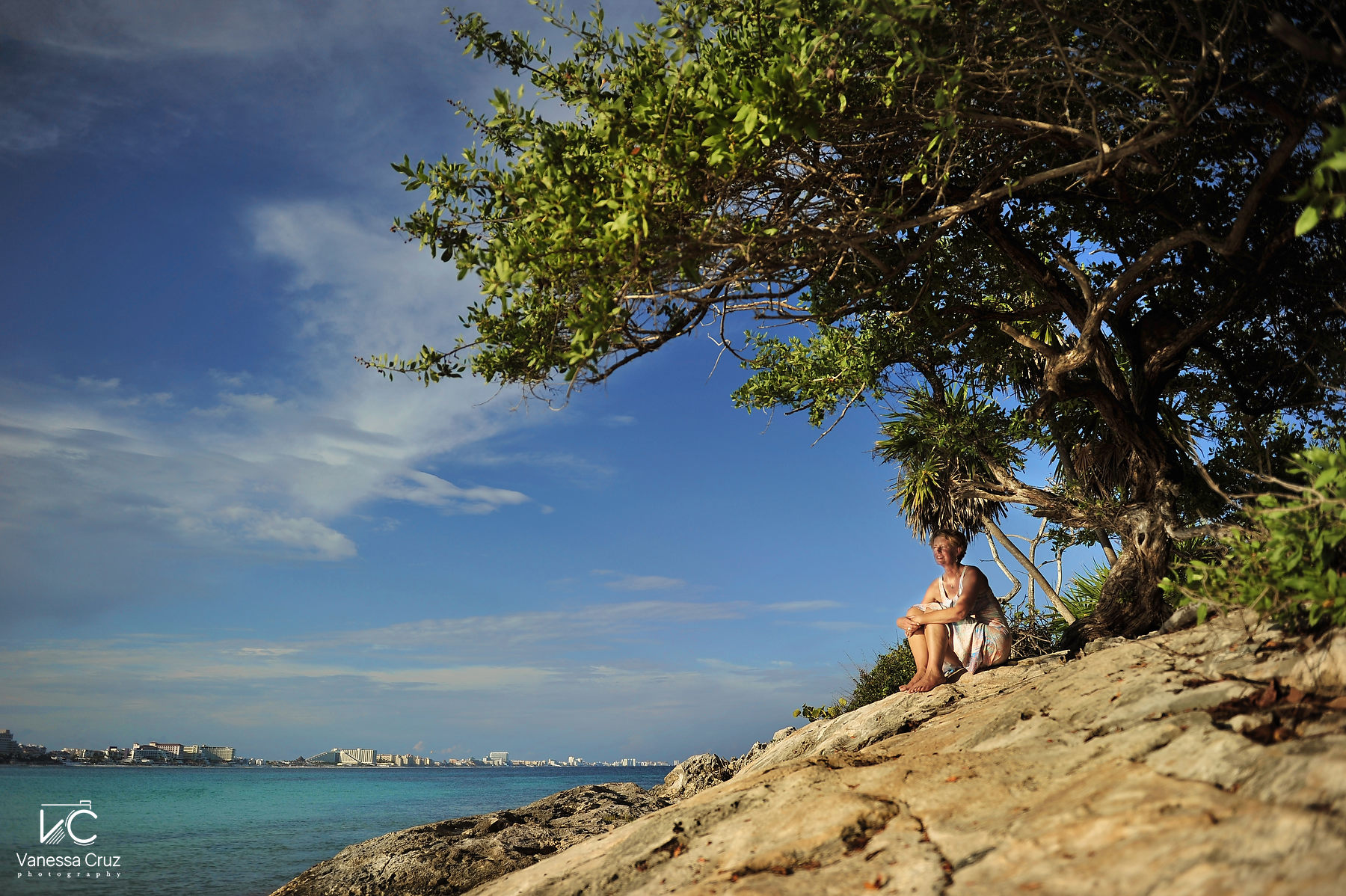 Creative mom portrait at beach Club Med Cancun Mexico