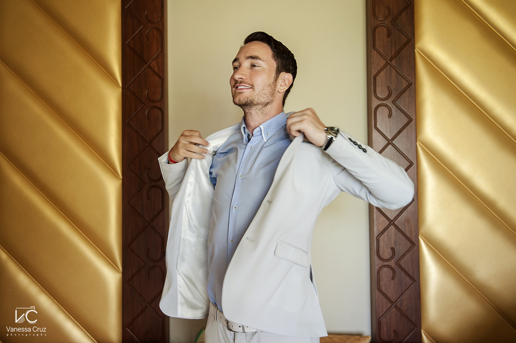 Groom getting ready Moon Palace Cancun Mexico