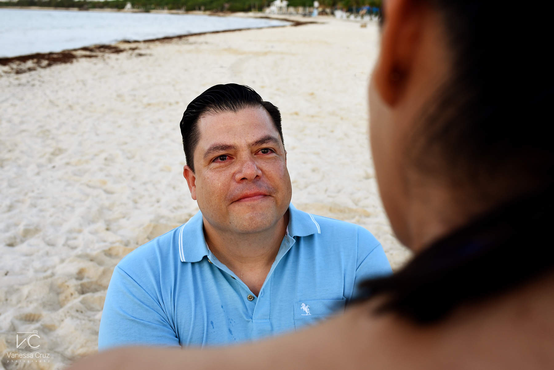 Groom Crying beach surprise proposal Playa del Carmen Mexico