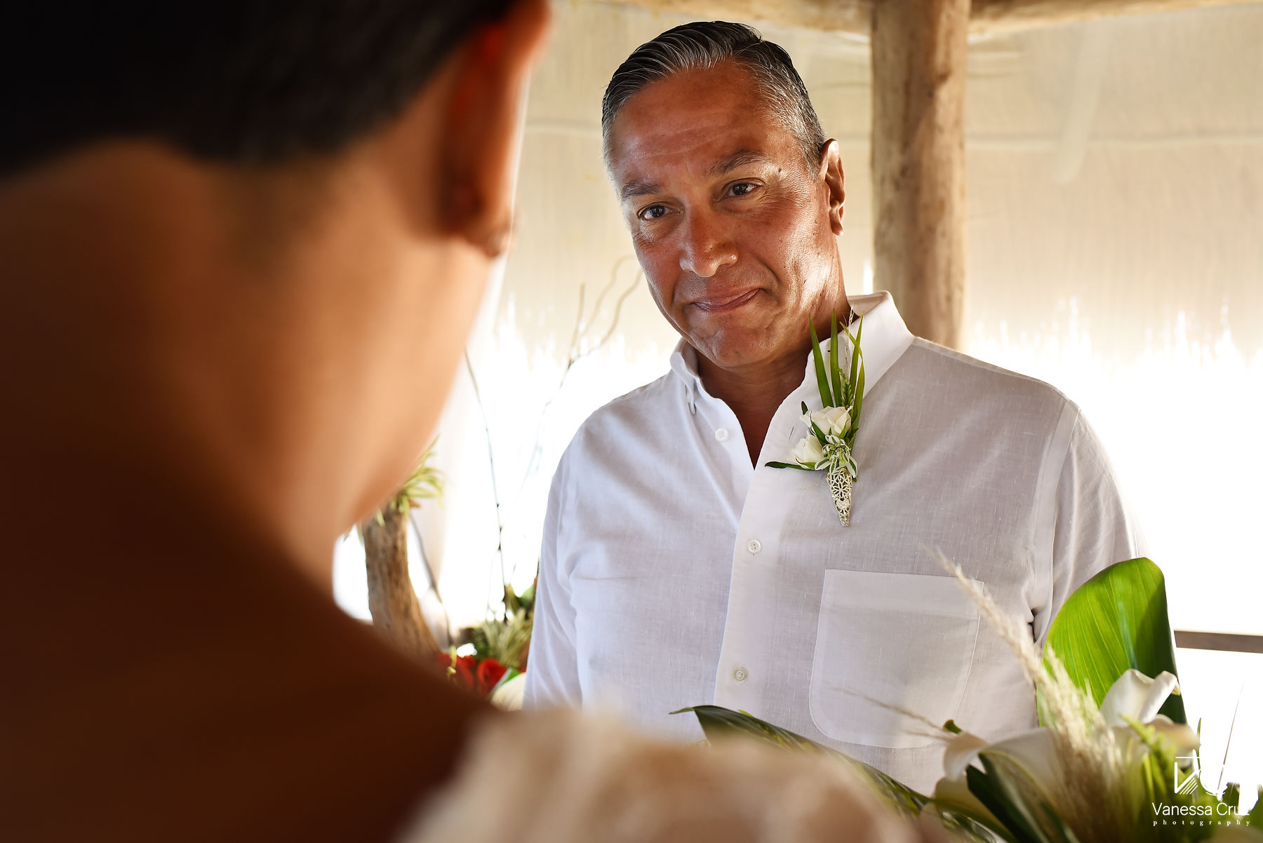 Groom smiling Wedding ceremony Vidanta Mayan Palace Riviera Maya Mexico