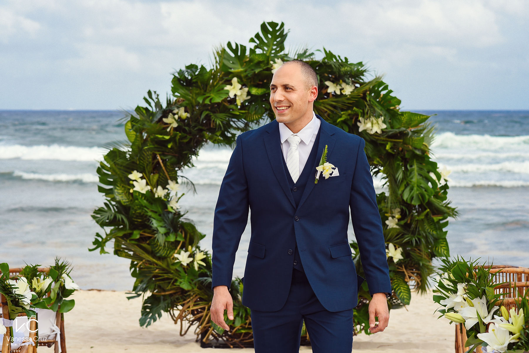 Groom wedding portrait  Blue Venado Riviera Maya