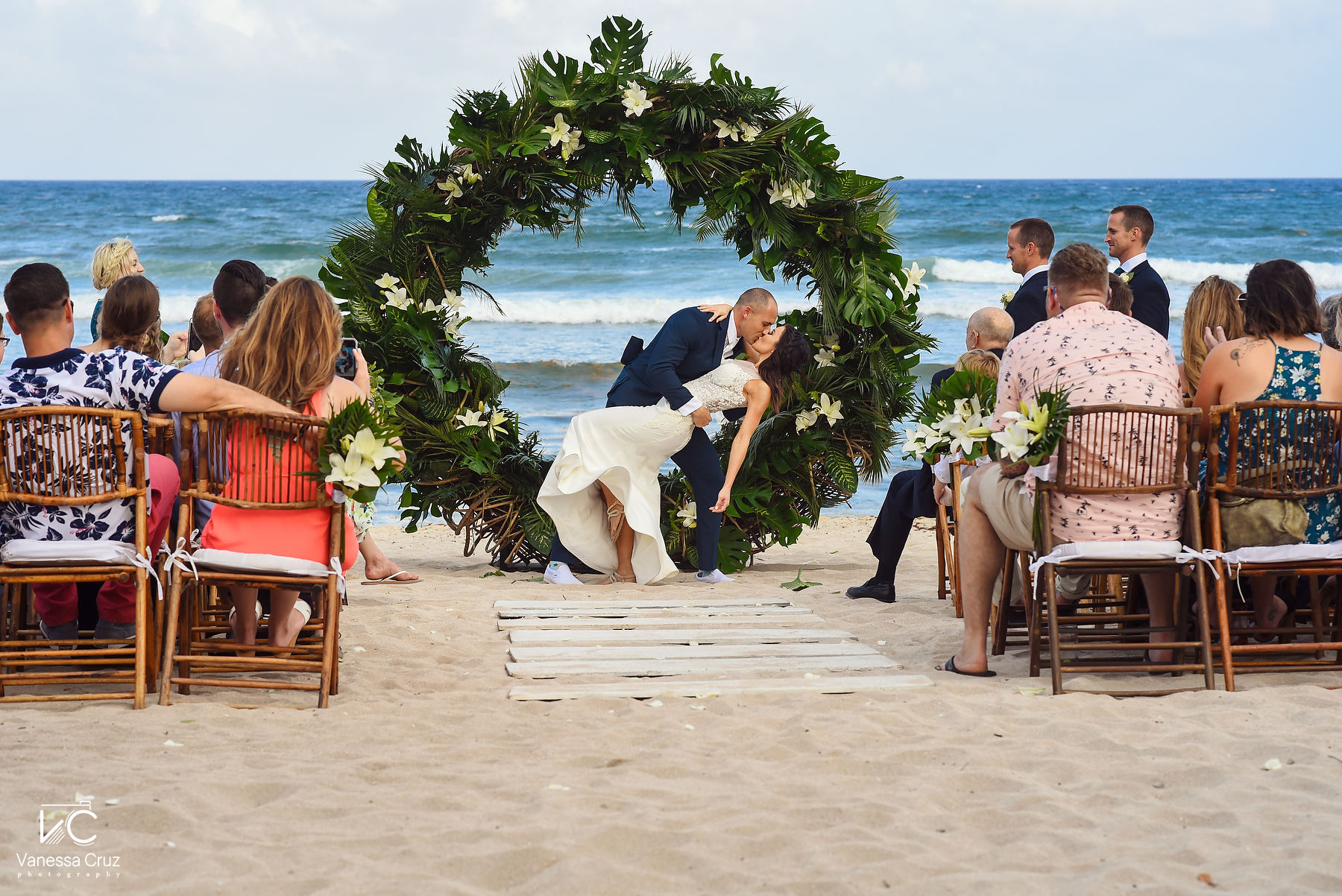 Bride and Groom first kiss Blue Venado Riviera Maya Wedding