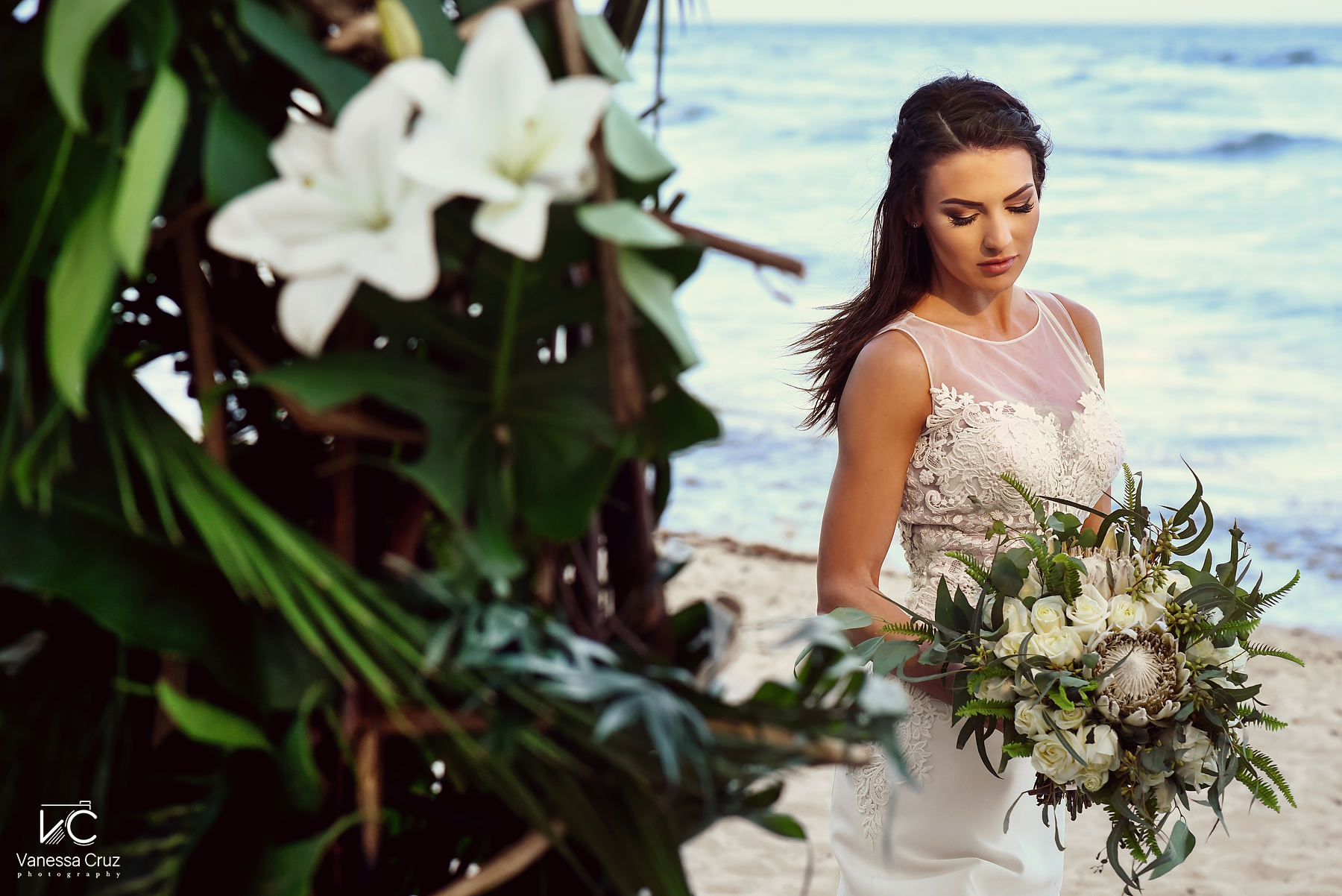 Bride beach portrait boho style Blue Venado Riviera Maya