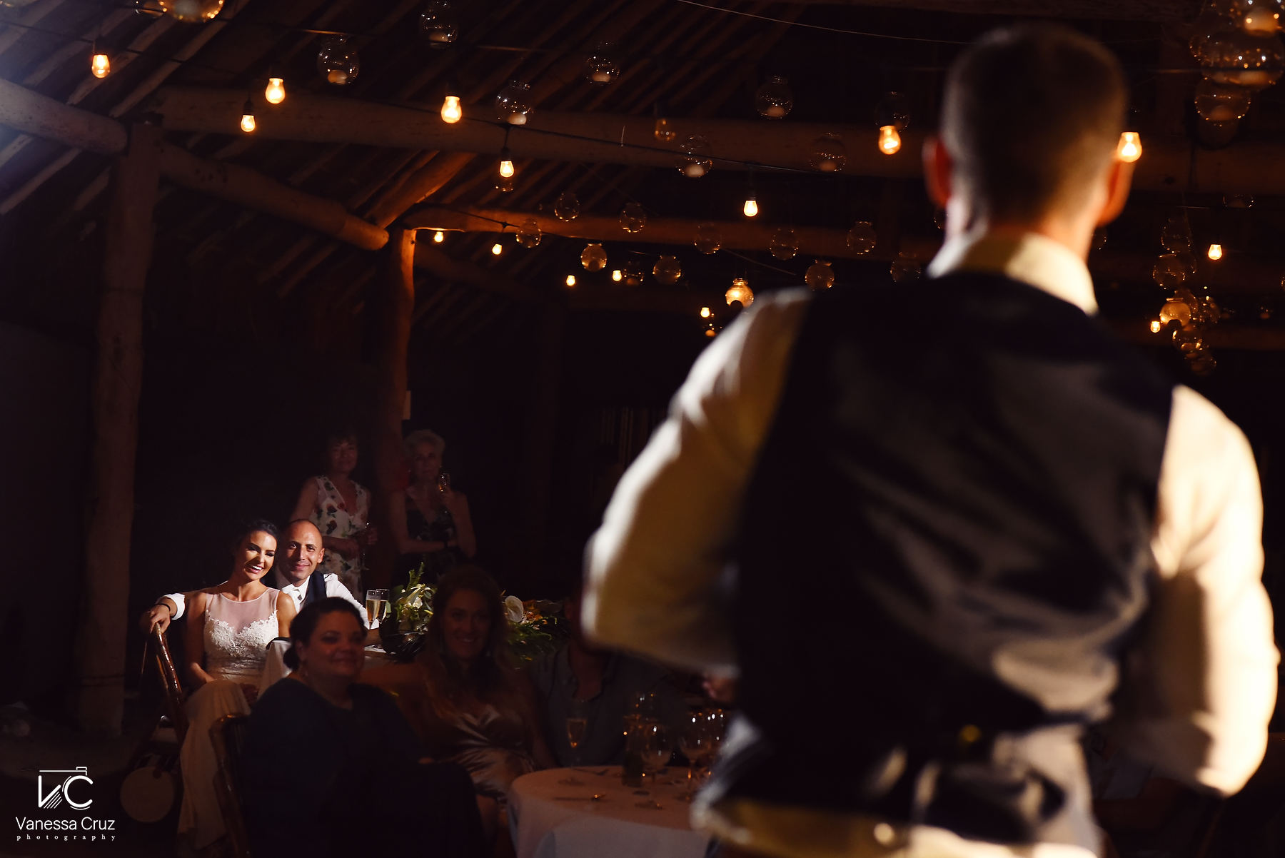 Best man talking bride and groom wedding reception Blue Venado Riviera Maya