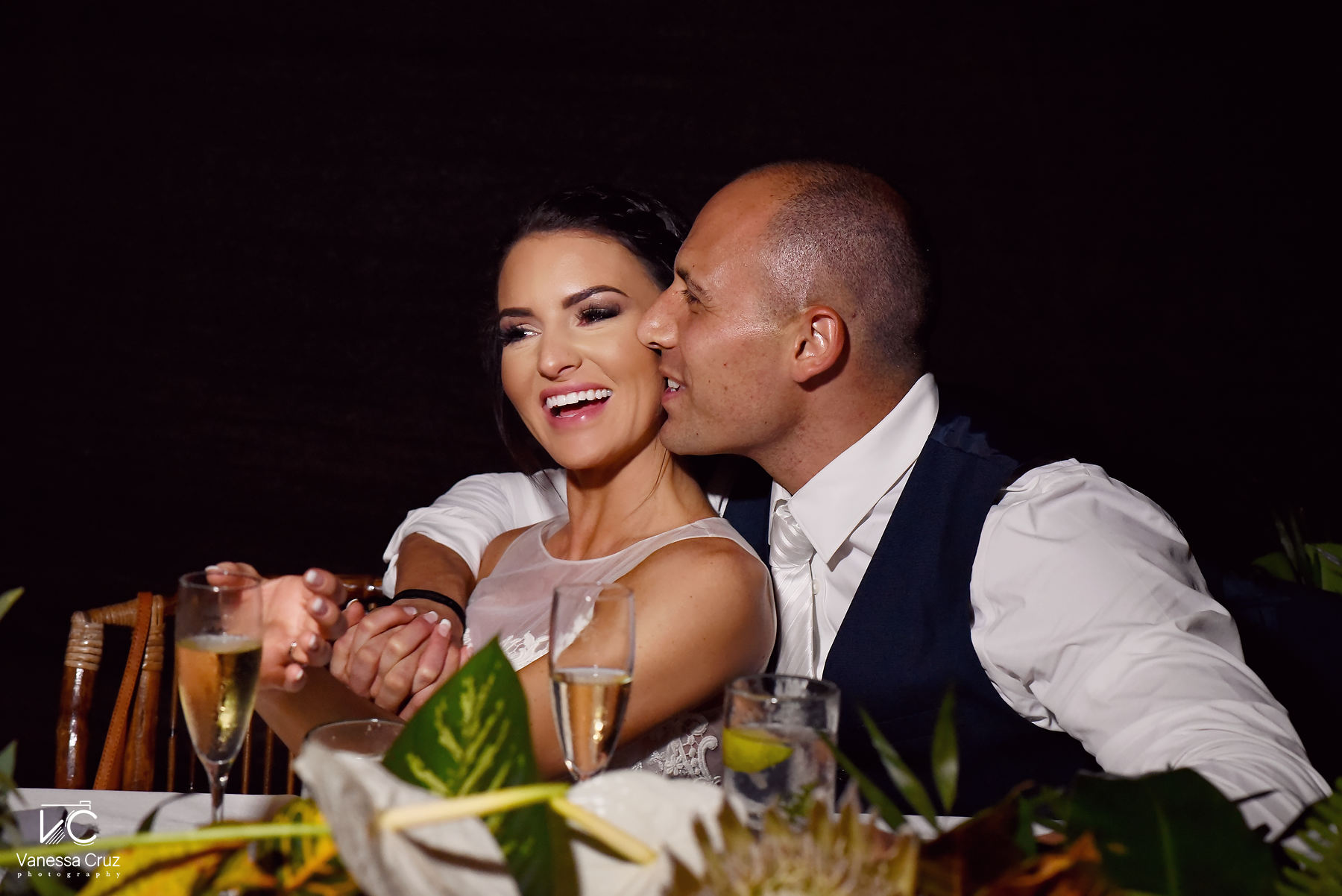 Bride and groom toast reception time Blue Venado Riviera Maya