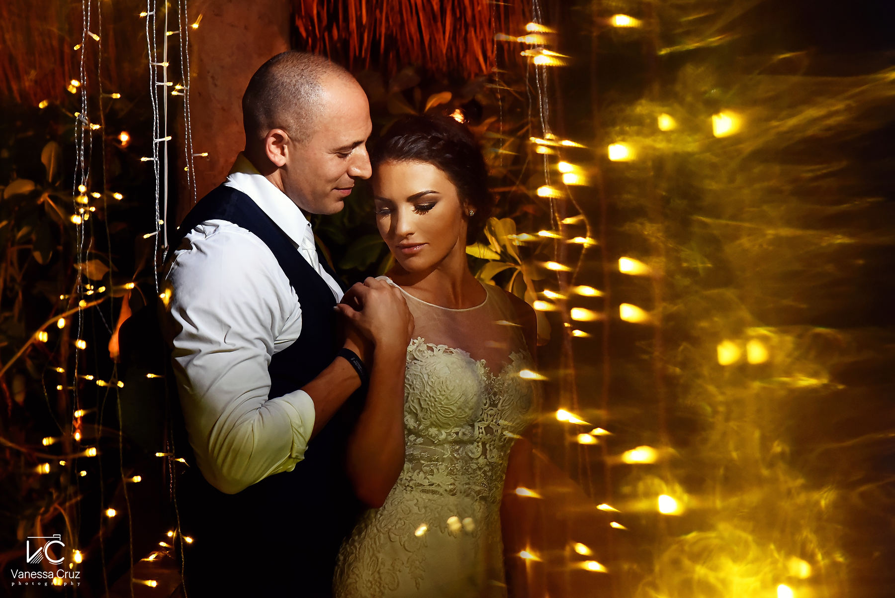 Creative bride and groom night portrait Blue Venado Boho Wedding Riviera Maya