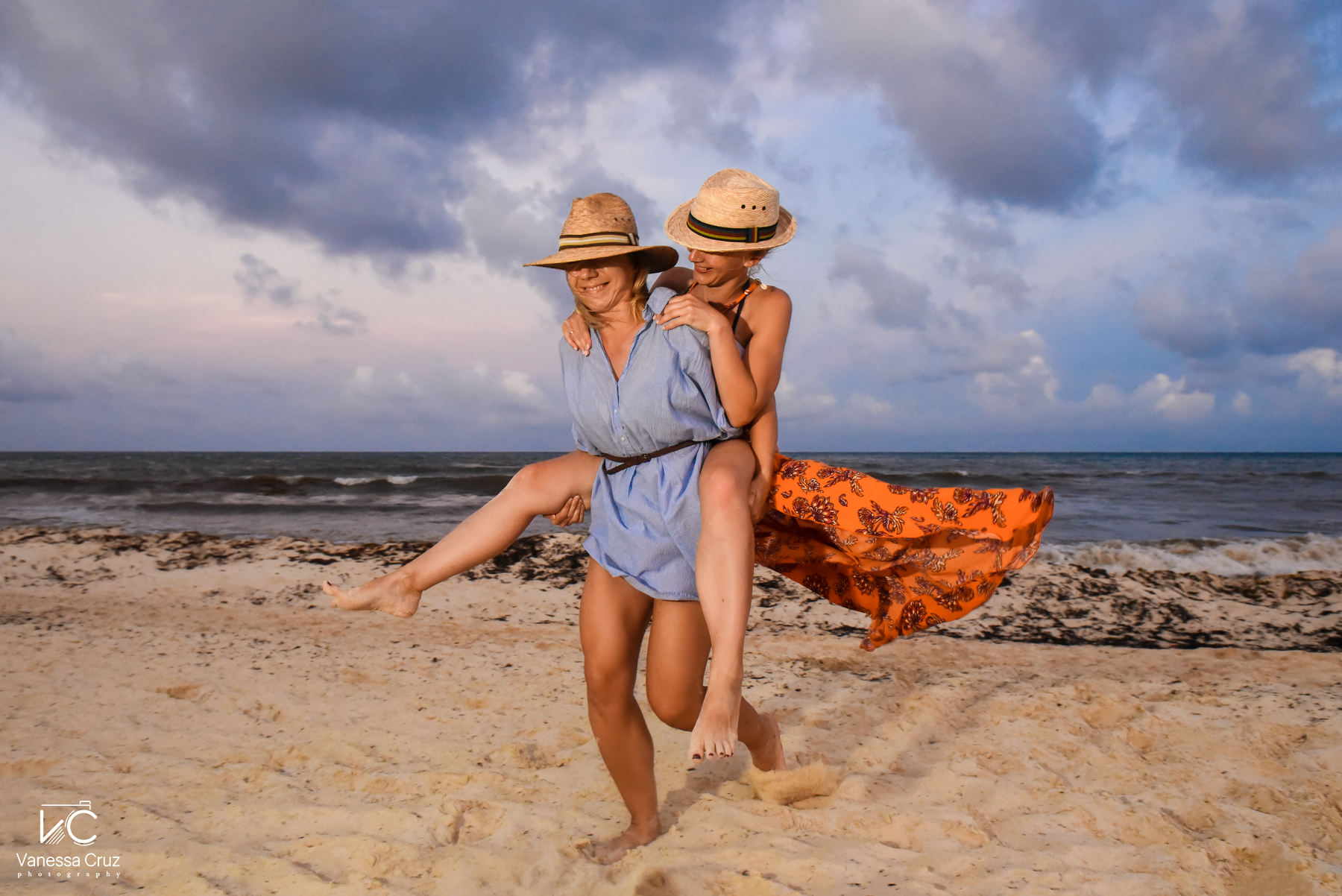 beautiful girls playing at beach Playa del Carmen Mexico