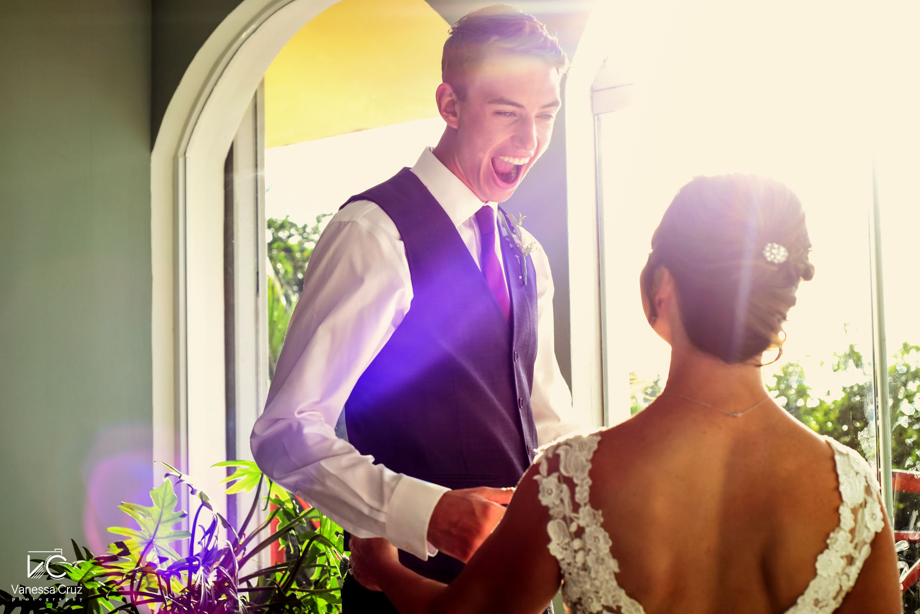 Bride and son first look Cozumel Wedding Mexico