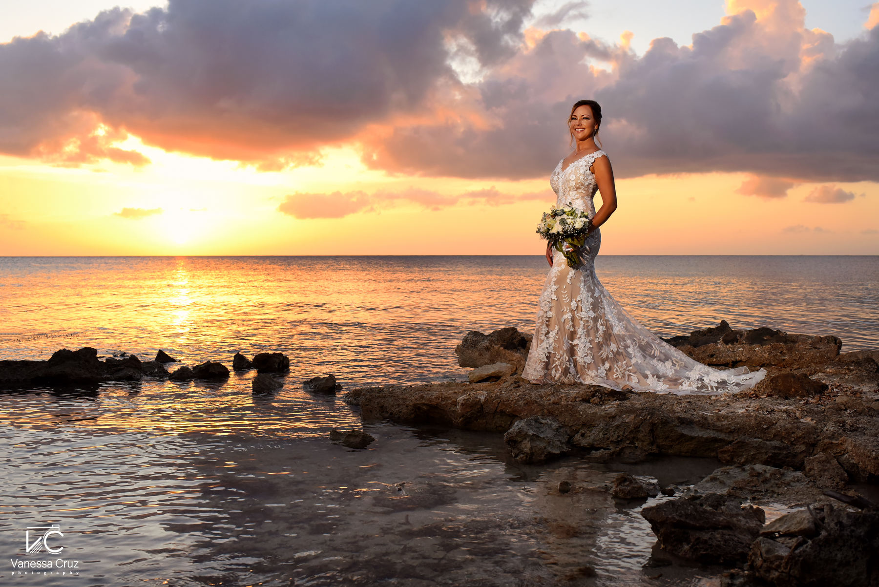 Bride sunset portrait Cozumel Wedding Villa Yak Alil Mexico