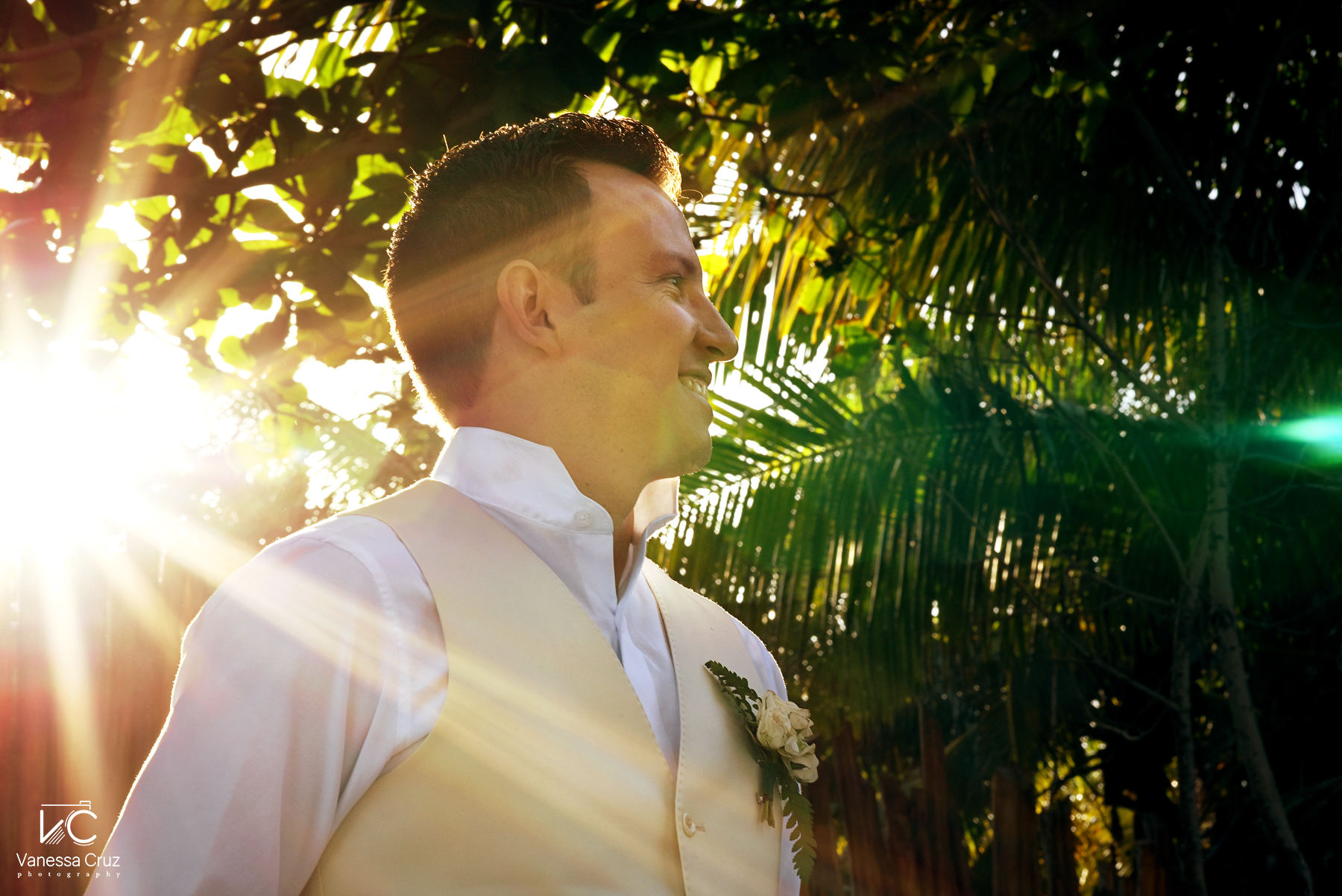 Groom Portrait sunset time Blue Venado Riviera Maya