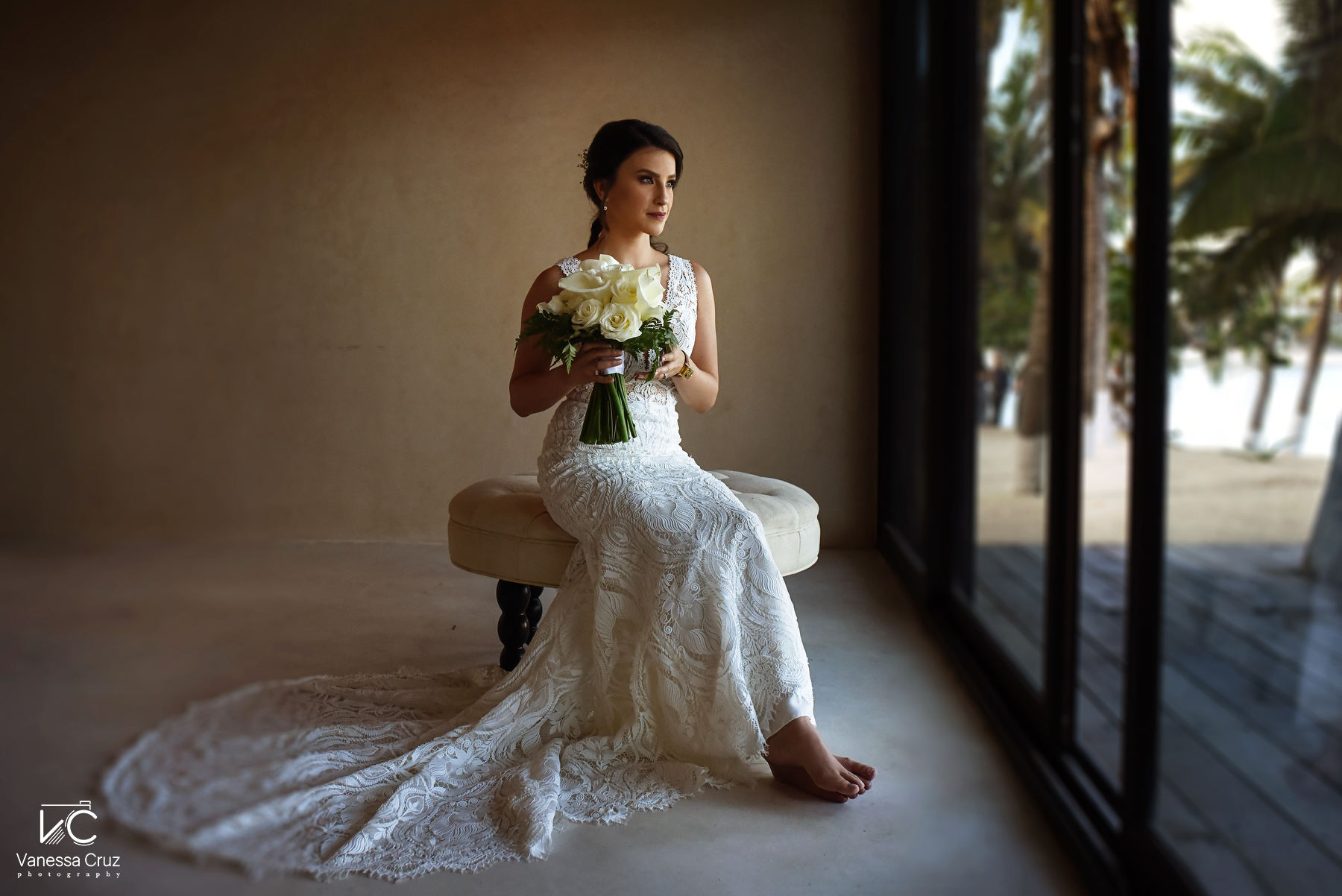 Bride Portrait before ceremony blue Venado Riviera Maya 