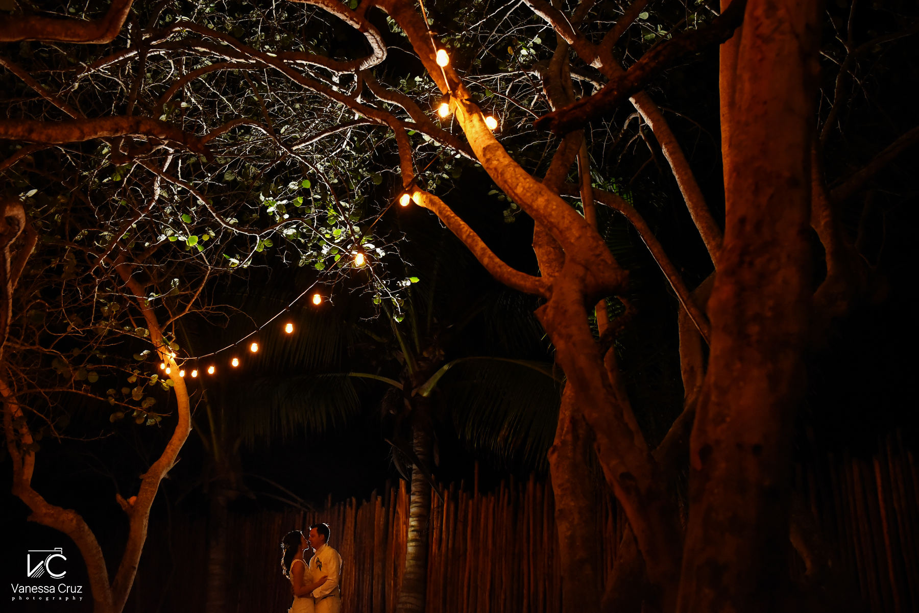 Bride and groom wedding night portrait Blue Venado Riviera Maya Mexico
