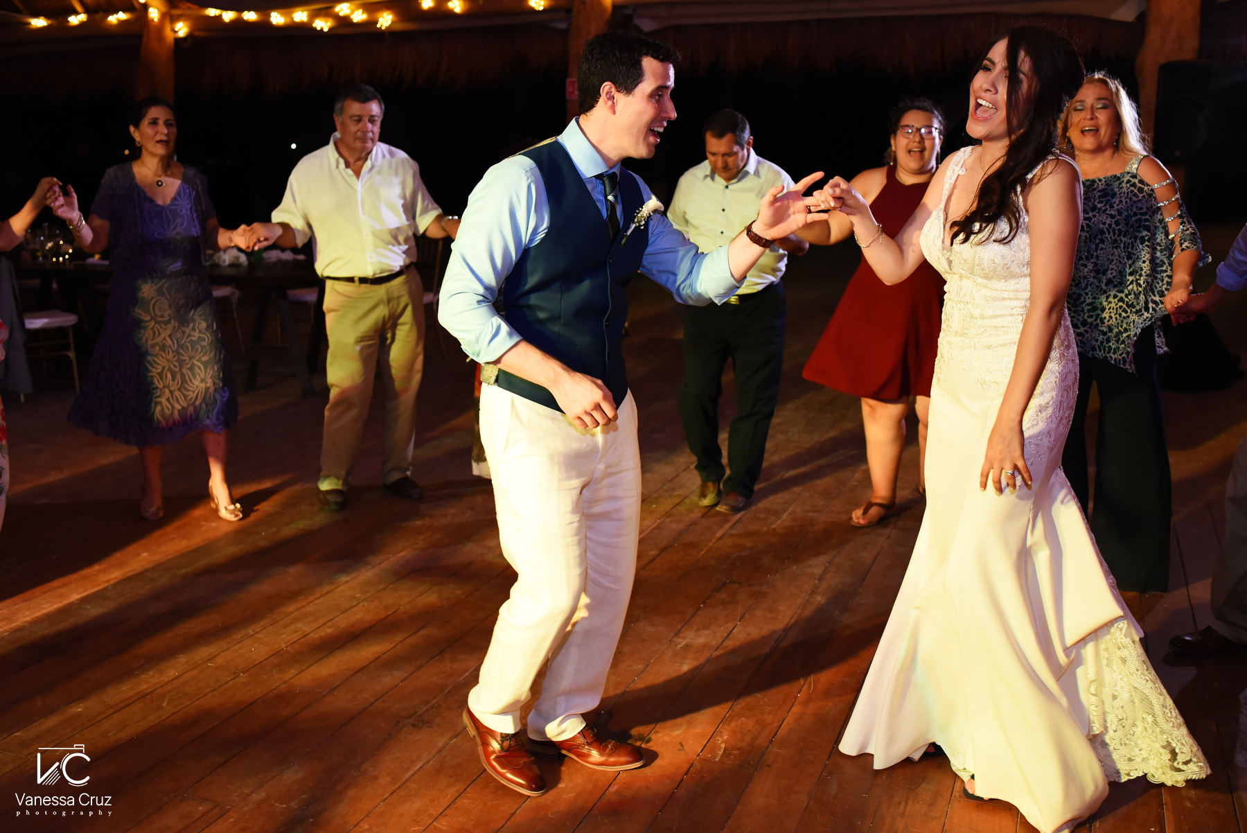Party time bride and groom dance destination wedding Playa del Carmen Mexico