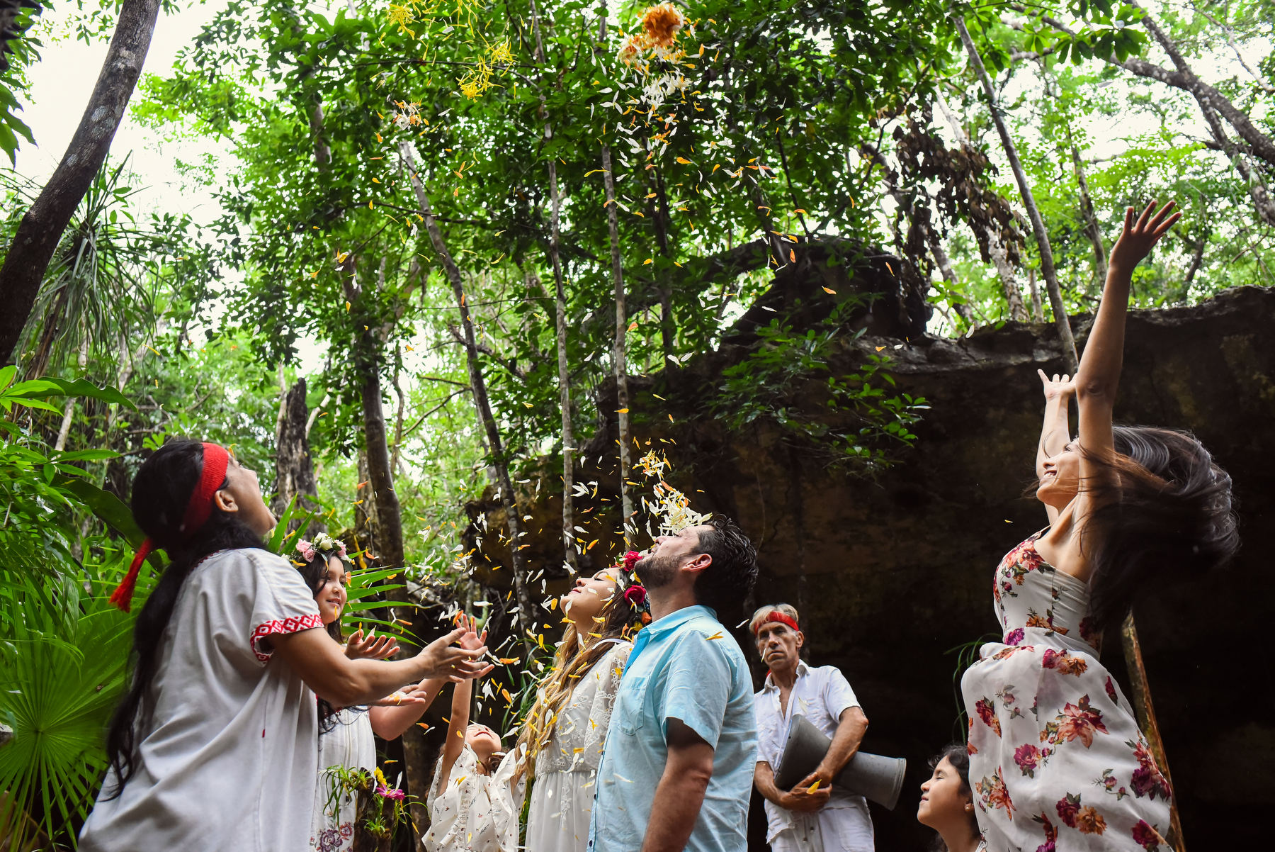 just married celebration Cenote wedding Riviera Maya Mexico 