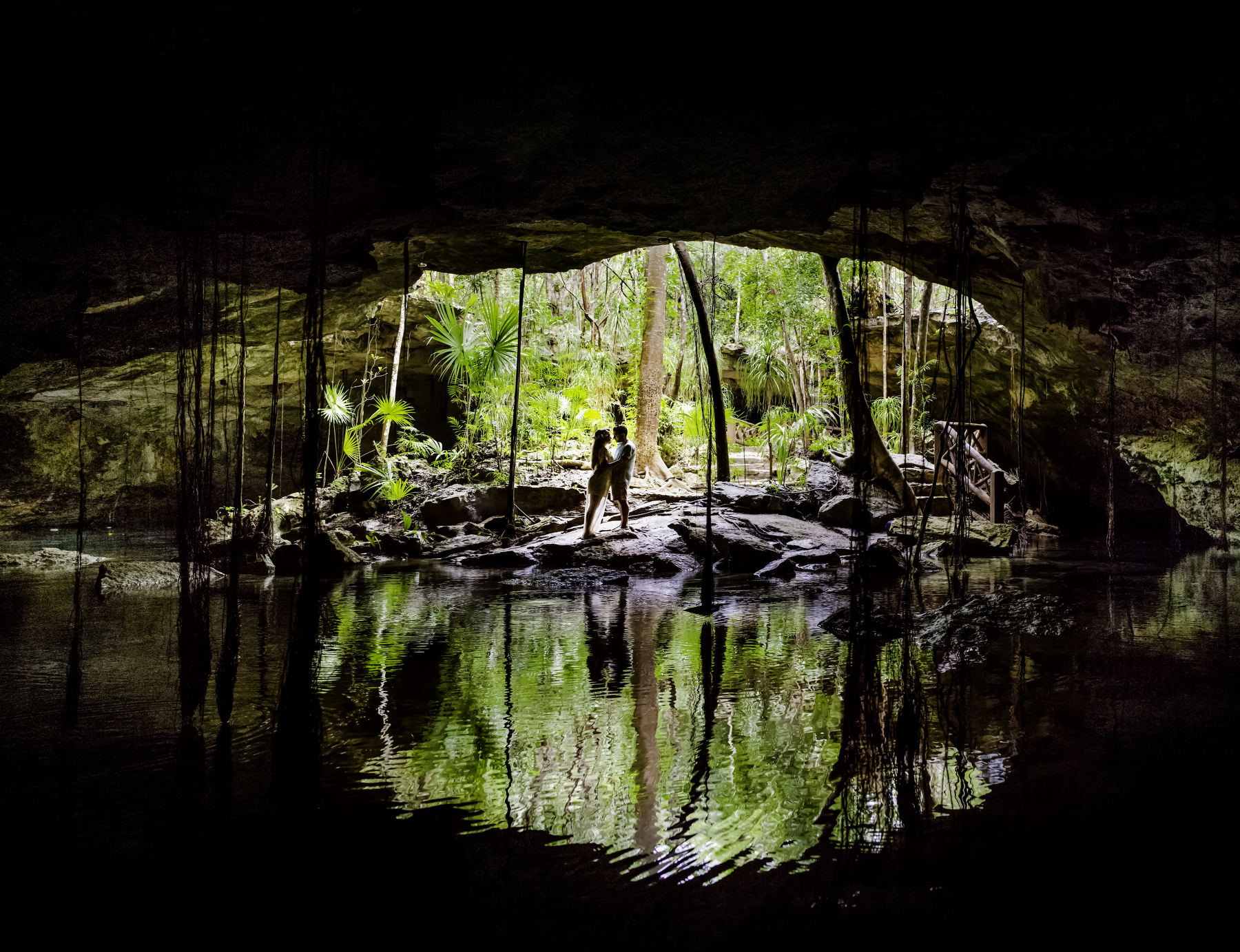 Get married Cenote Riviera Maya Mexico bride and groom 