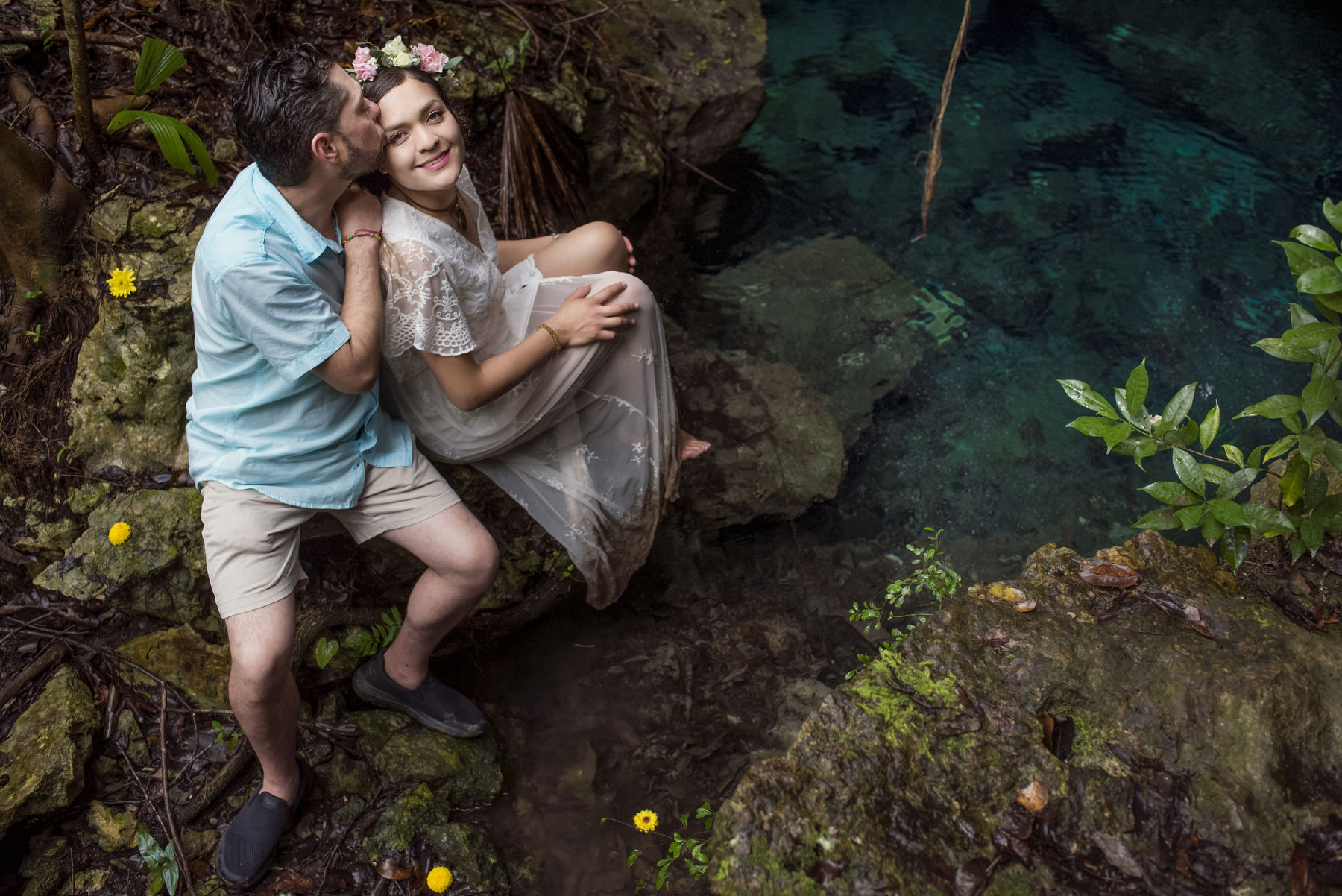 Bride and groom cenote session Riviera Maya Mexico 