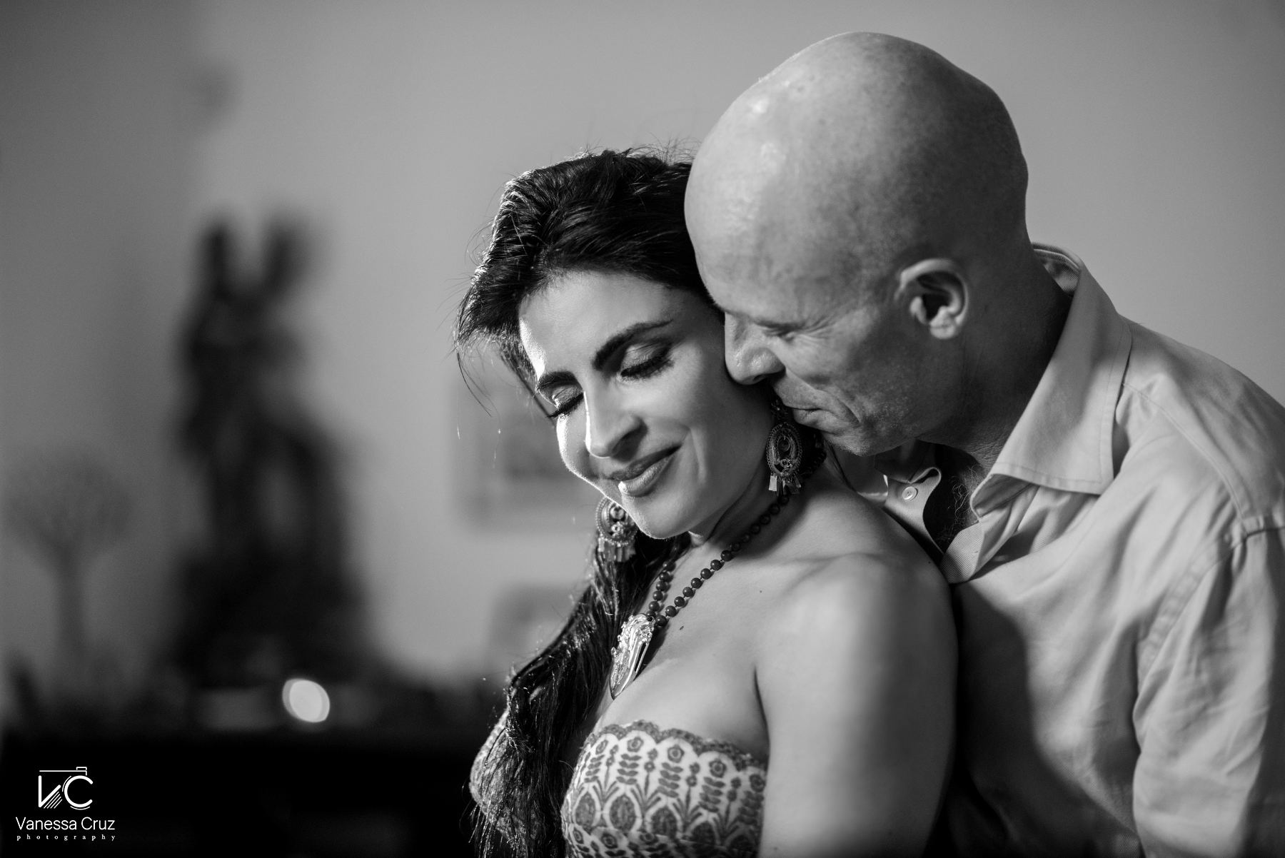 black and white couples anniversary portrait Playa del Carmen Mexico