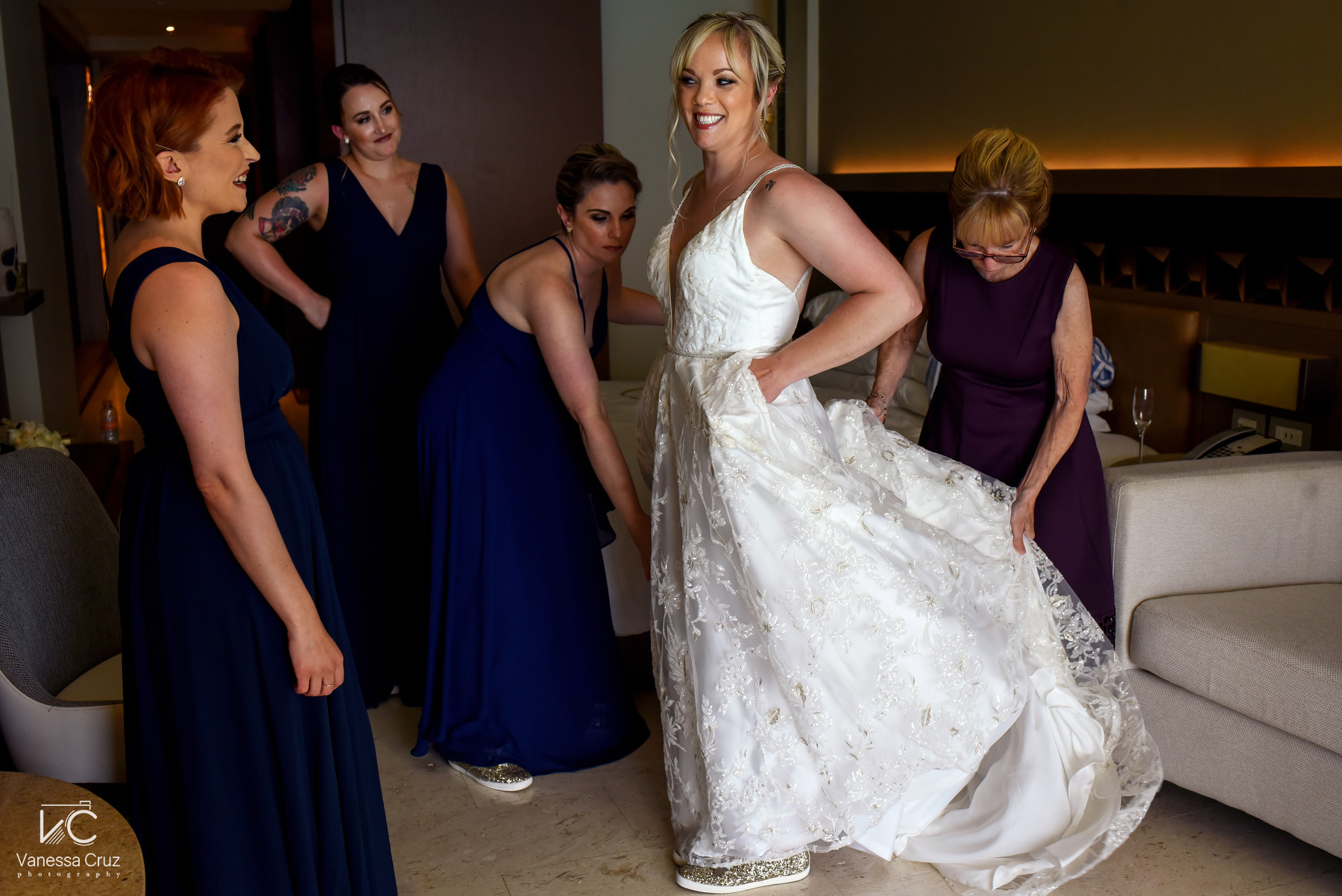 Bride and bridesmaids getting ready Destination Wedding Hyatt Ziva Cancun Mexico