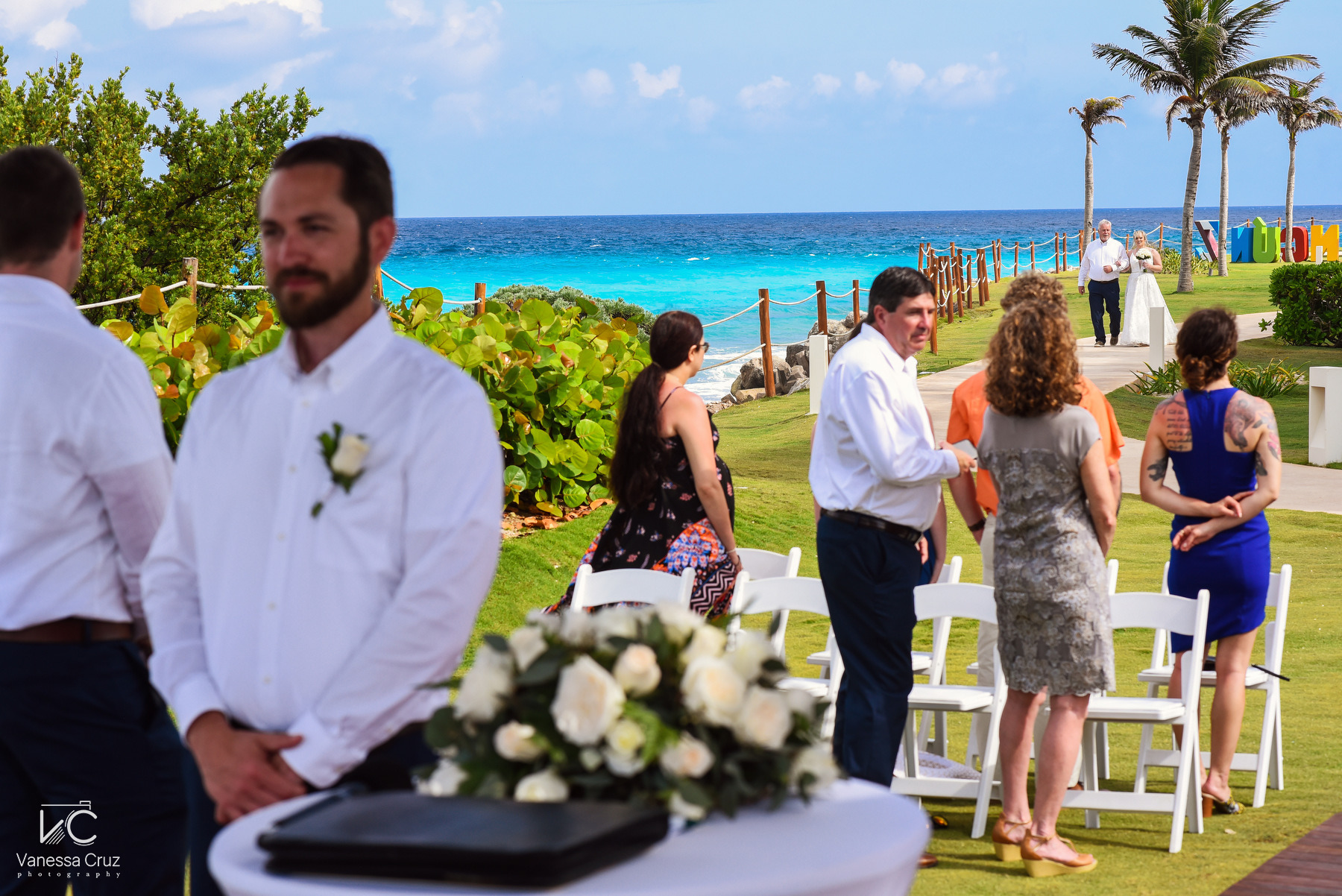 groom waiting bride wedding ceremony hyatt ziva mexico 