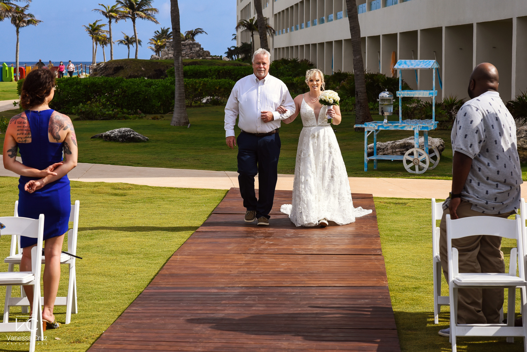 Father and bride wedding entrance Lighthouse Destination Wedding Hyatt Ziva Cancun Mexico