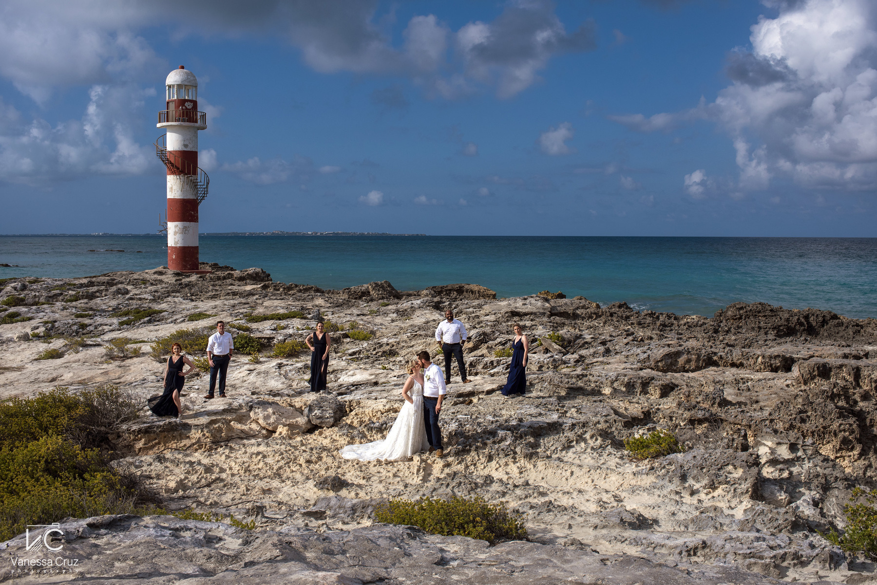 Bridal party portraits Lighthouse Wedding Hyatt Ziva Cancun Mexico