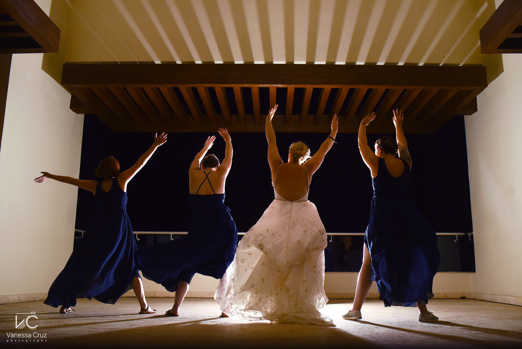 bride and bridesmaids rooftop Hyatt Ziva Cancun Mexico