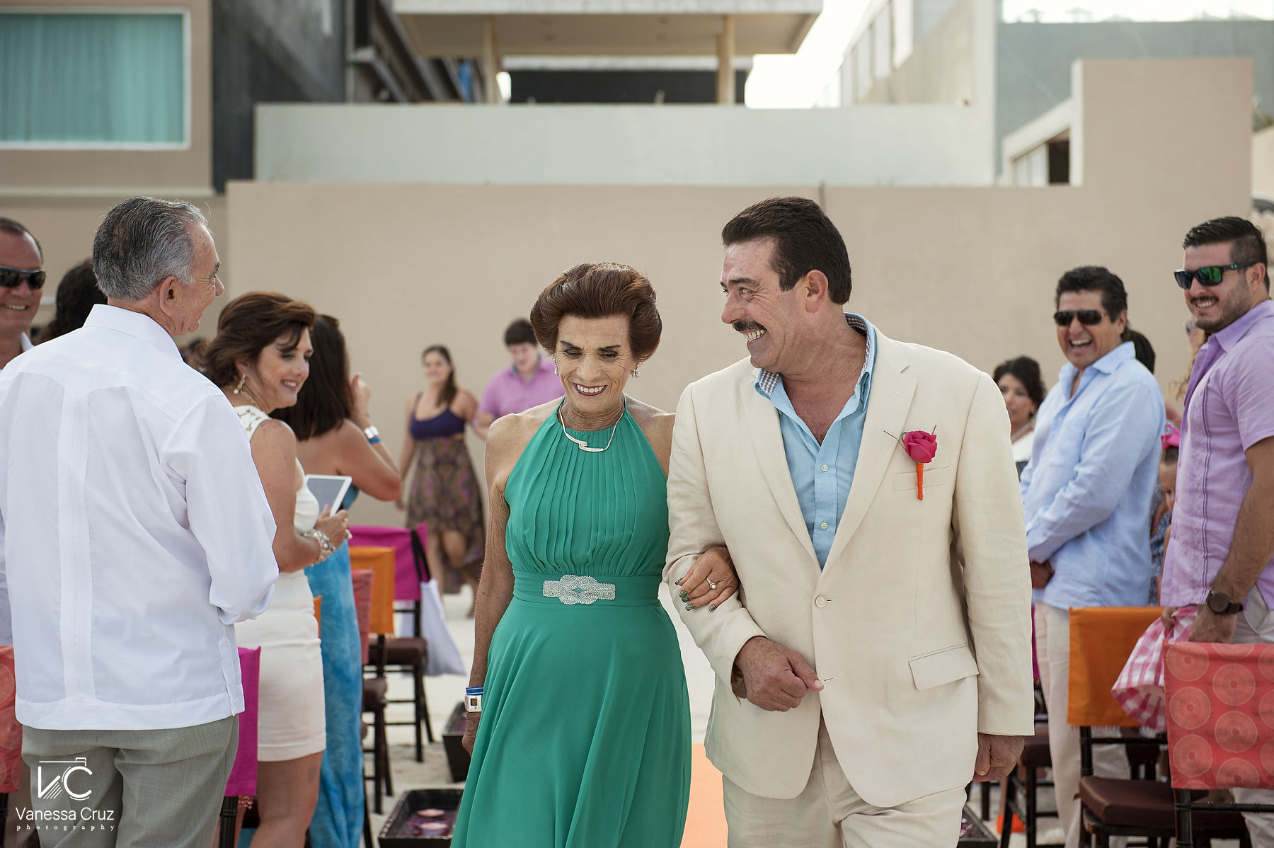 Mother giving away groom Cancun Mexico 