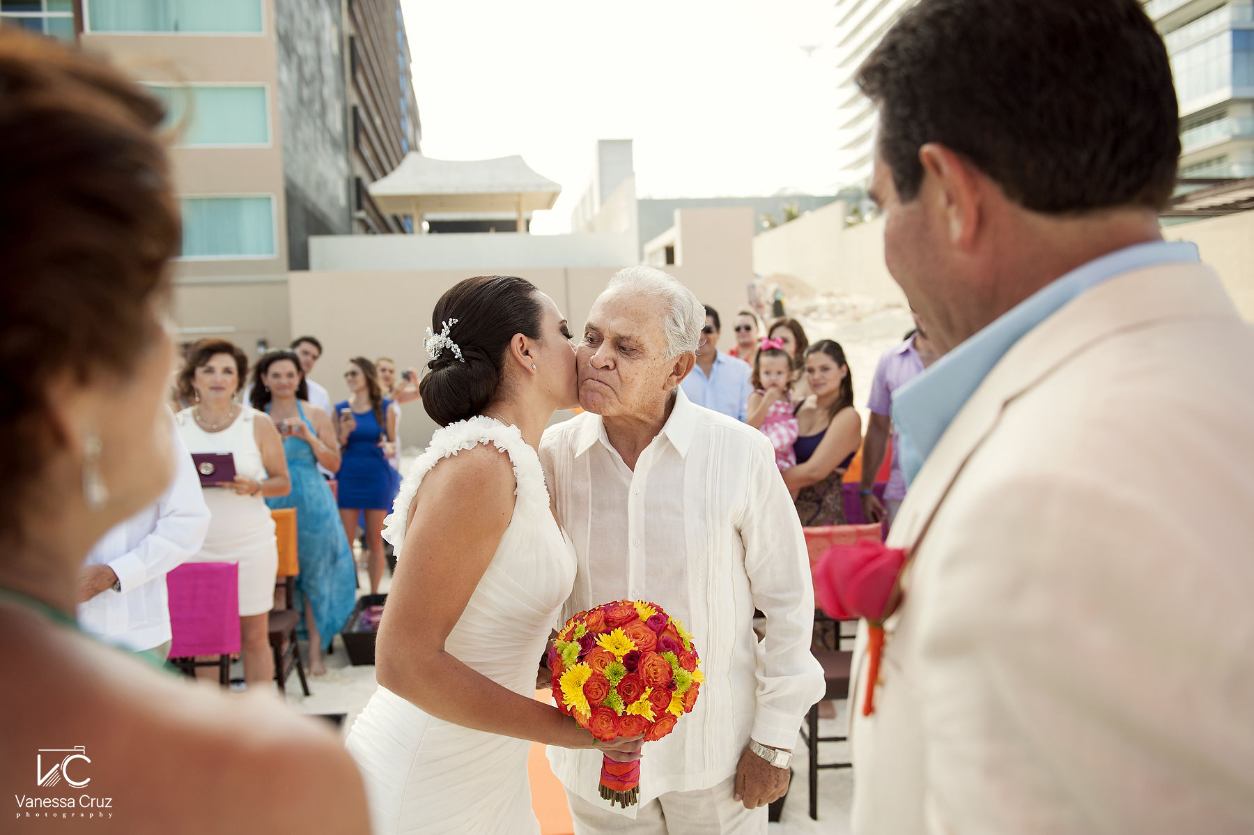 Father and bride wedding ceremony Cancun Mexico