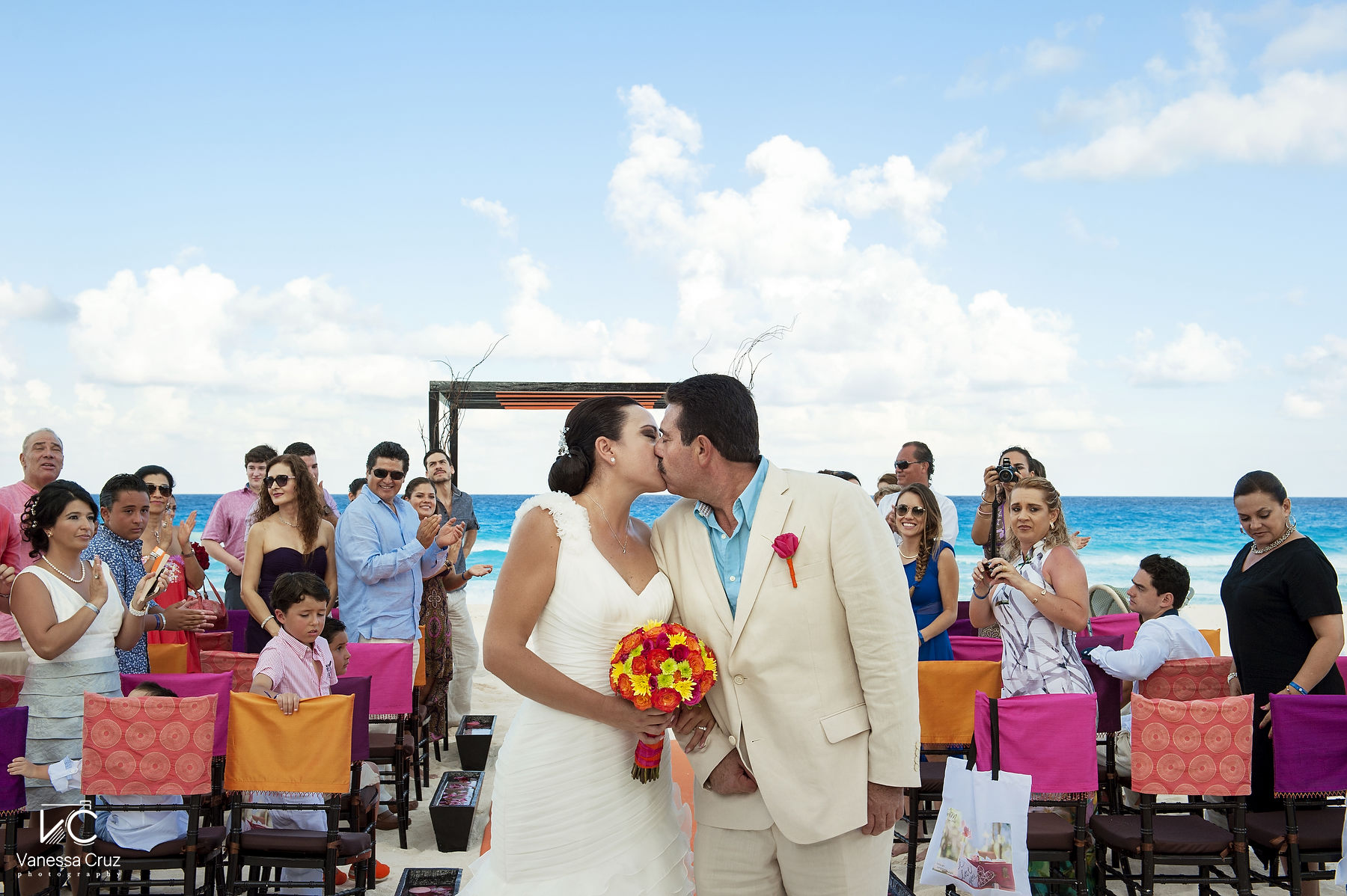 First kiss Mexican Wedding Ceremony Hard Rock Hotel Cancun Mexico