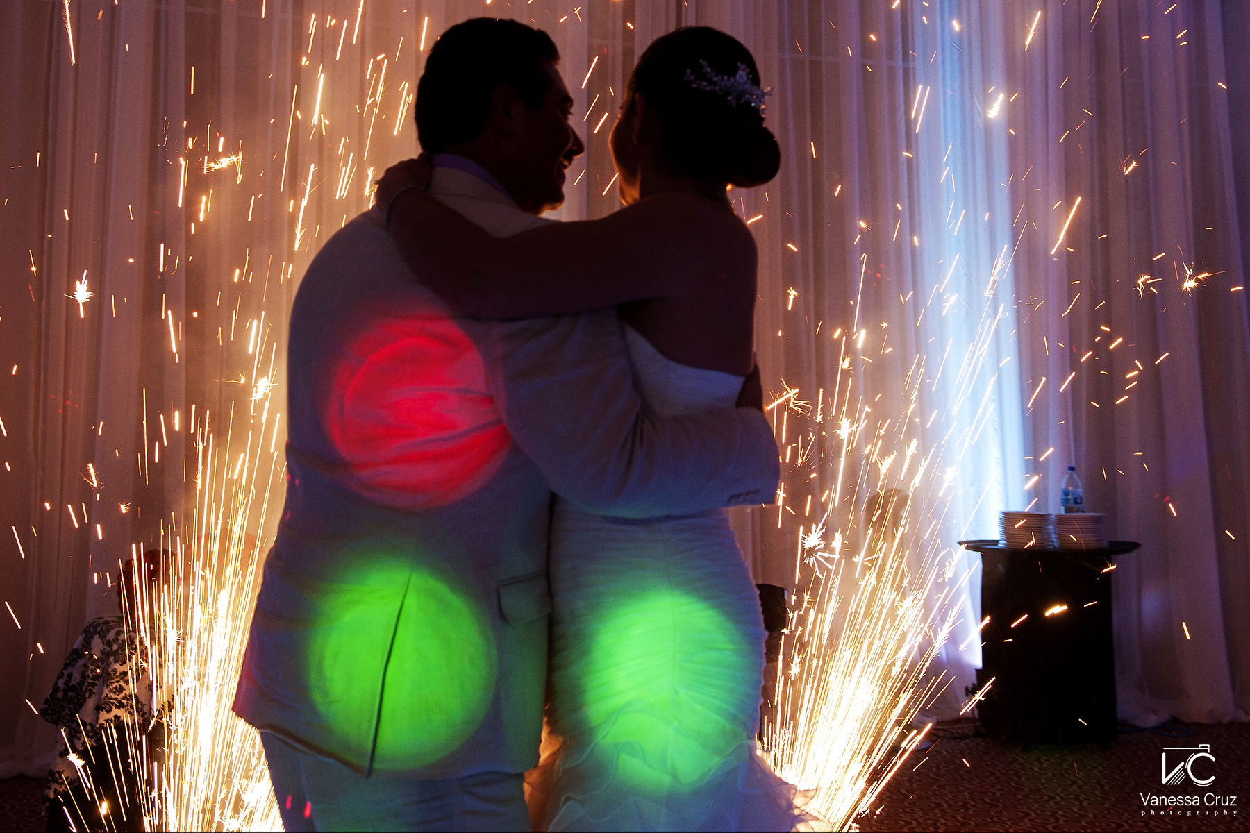 Fireworks bride and groom first dance Cancun Mexico