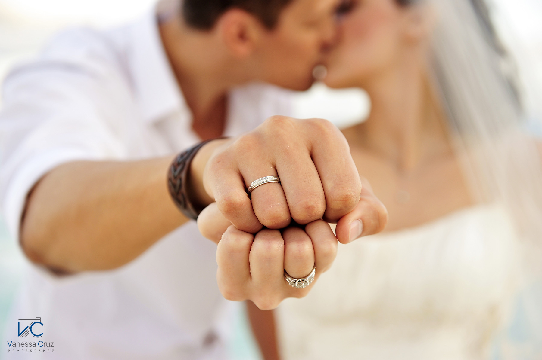 Bride and groom wedding rings Riviera Maya Mexico