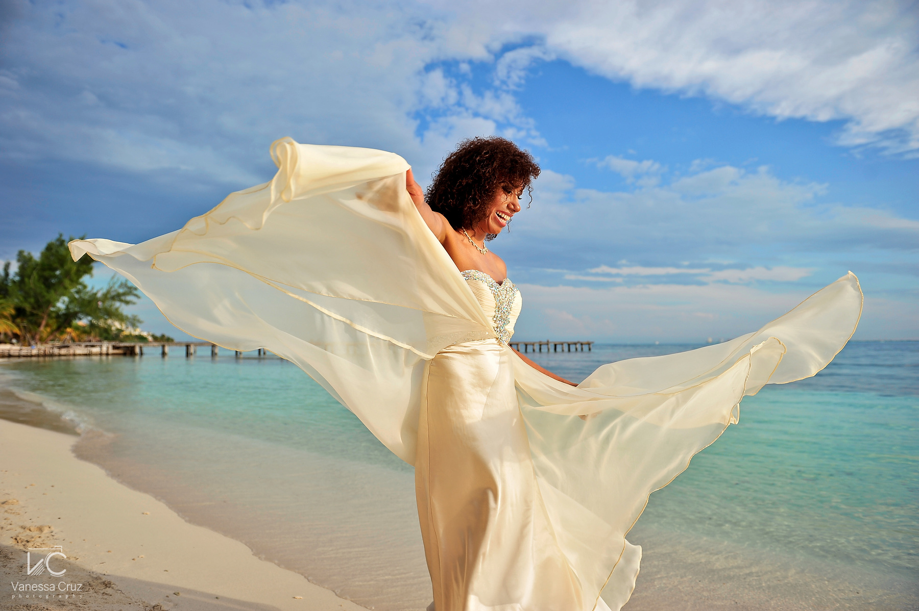 Bride dancing beach Wedding Isla Mujeres Mexico