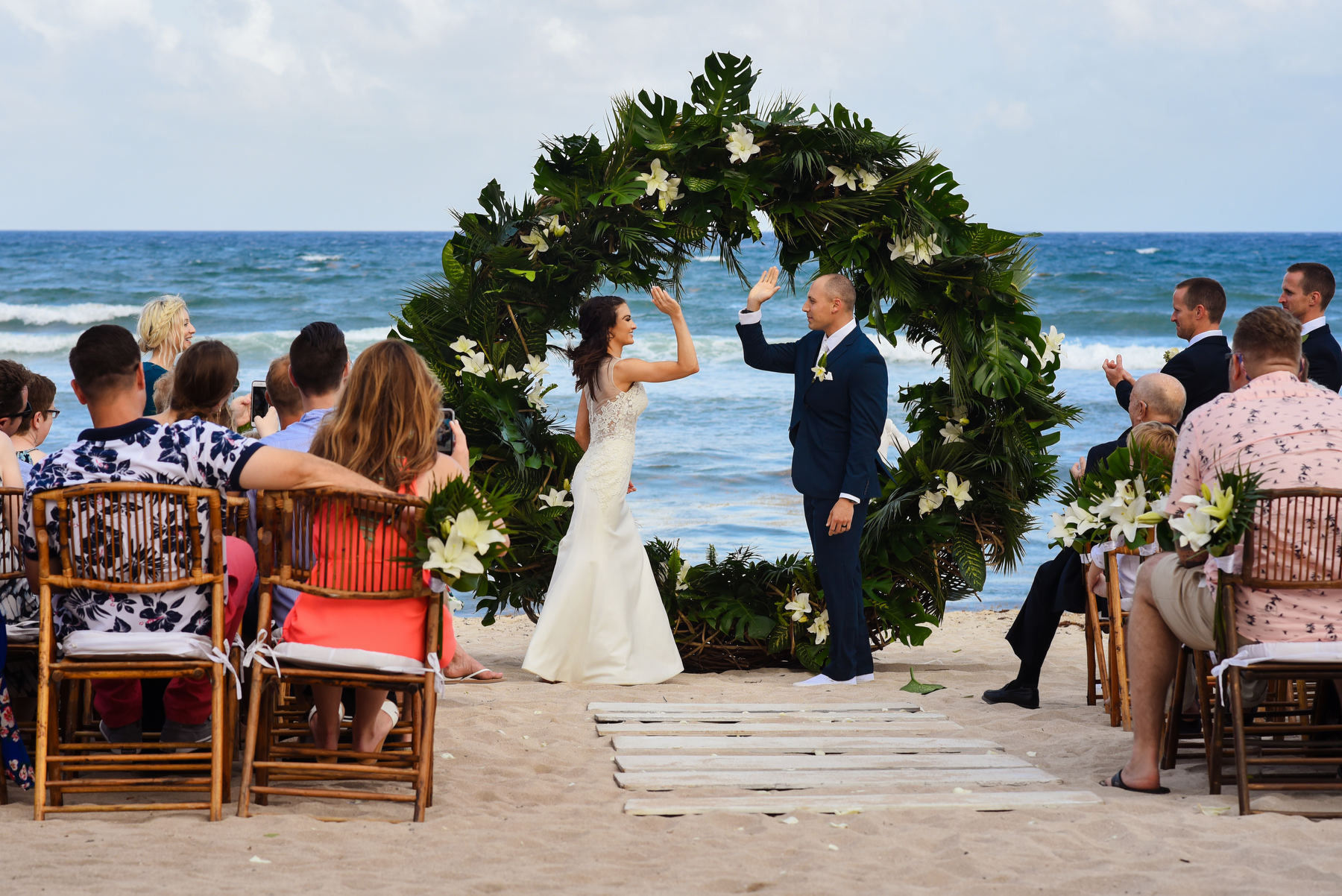 just married hi five Blue Venado Destination wedding Riviera Maya Mexico 