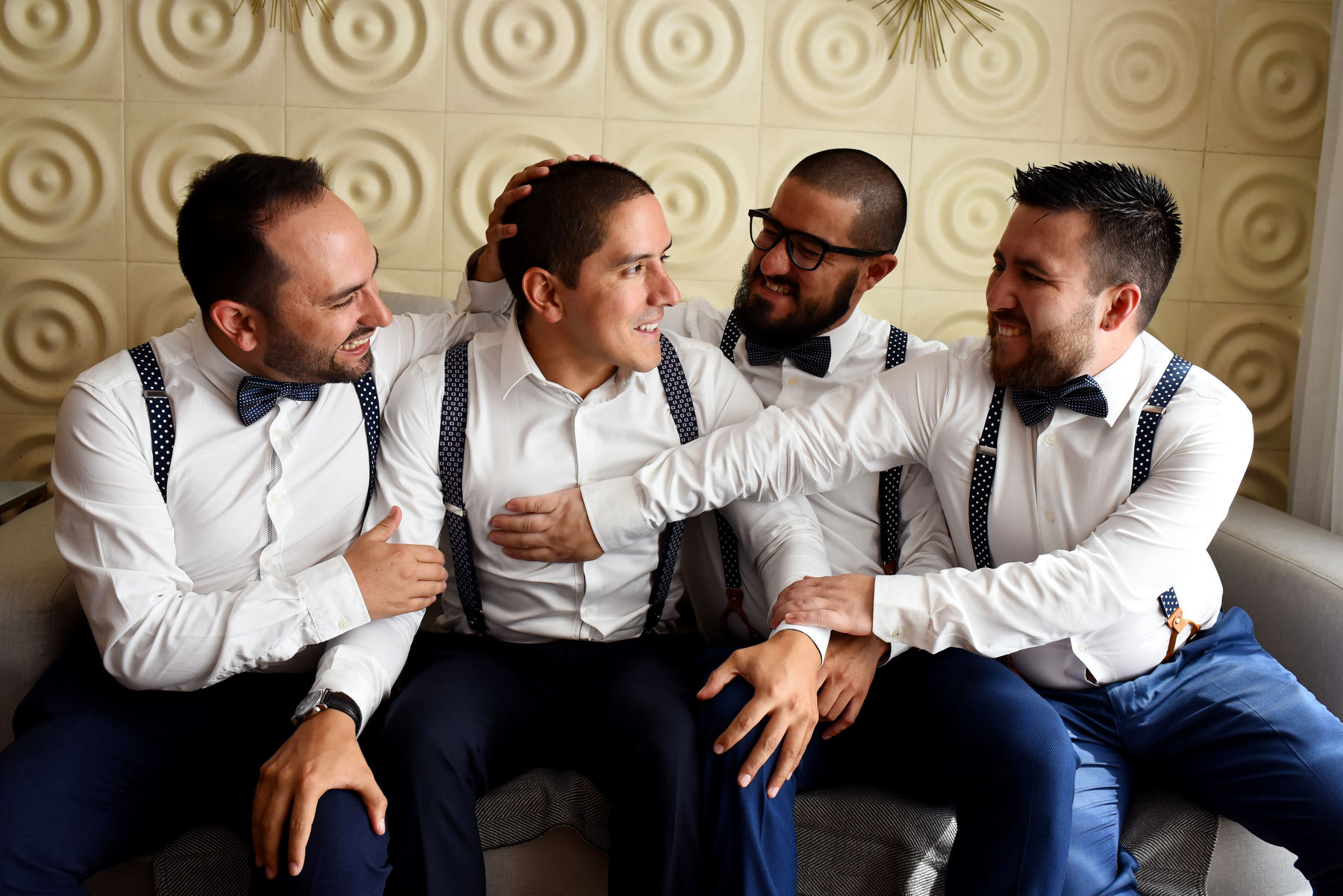 Groom and groomsman getting ready moments Playa del Carmen Destination Wedding